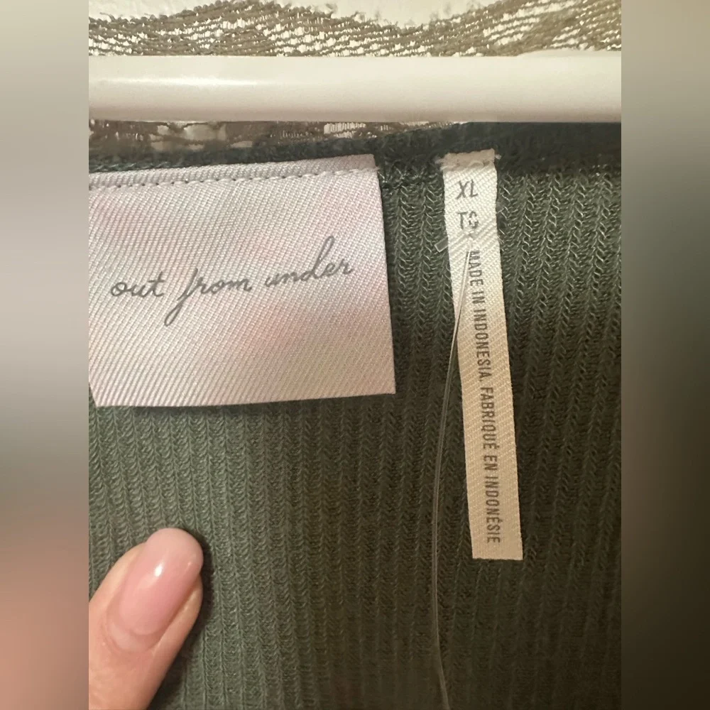 Urban Outfitters Olive Green Lace-Trim Ribbed Long Sleeve Top - Picture 9 of 11